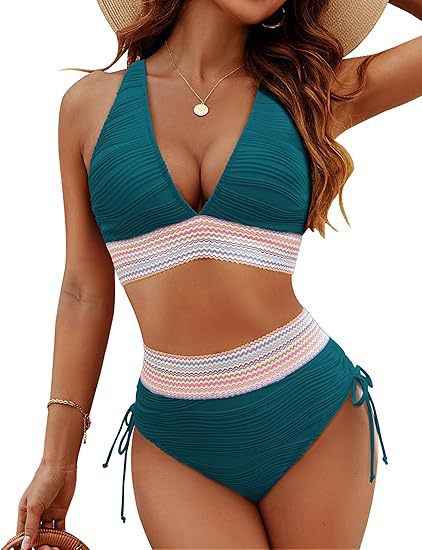 Damen Bikiniset mit verstellbarem Bund und sportlichem V-Ausschnitt Echo Archiv