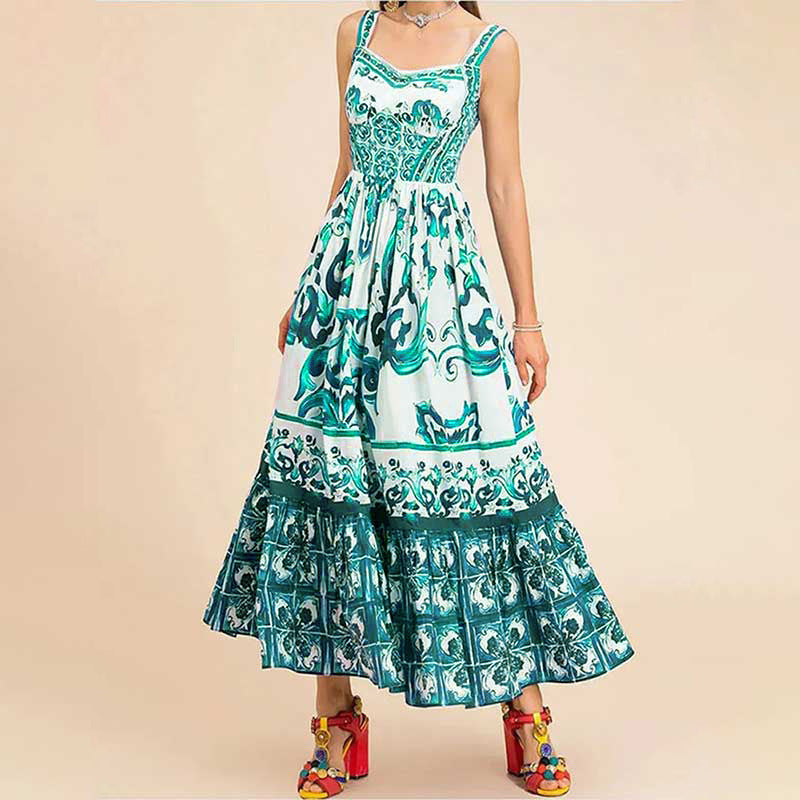 Damen Maxikleid mit elegantem A-Linien-Schnitt und floralen Musterdetails Echo Archiv