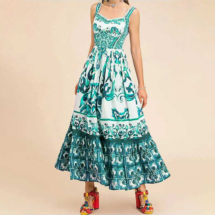 Damen Maxikleid mit elegantem A-Linien-Schnitt und floralen Musterdetails Echo Archiv