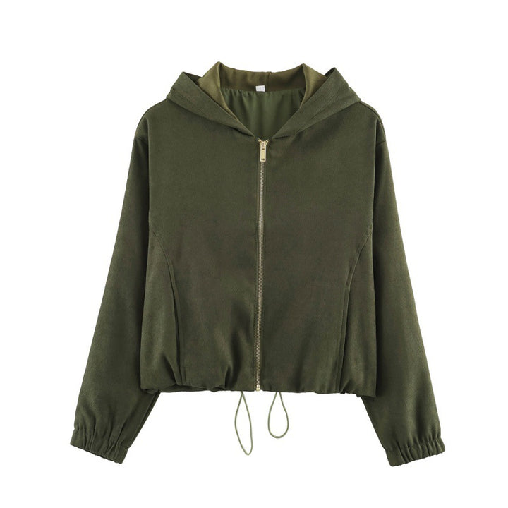 Damen Kurzjacke aus Velours‑Optik mit Kapuze, durchgehendem Reißverschluss und Tunnelzugsaum Echo Archiv