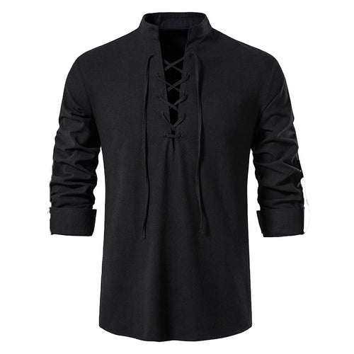 Herren lässiges Langarmshirt mit innovativer Schnürung und modernem Stehkragen Echoarchiv