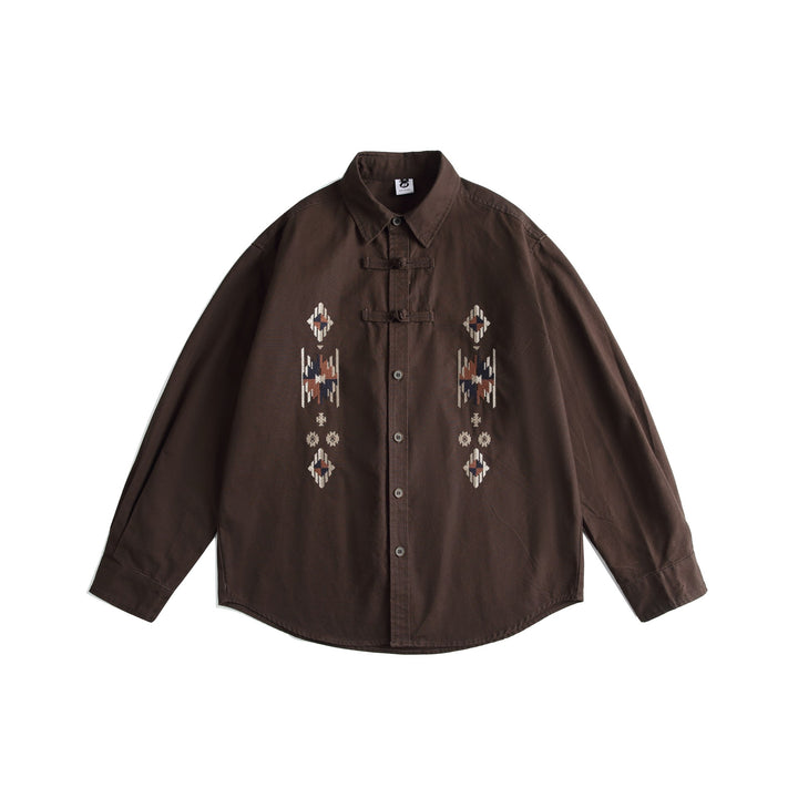 Herren Besticktes Overshirt im Chinoiserie‑Look mit Frog‑Verschlüssen und weitem Schnitt Echoarchiv