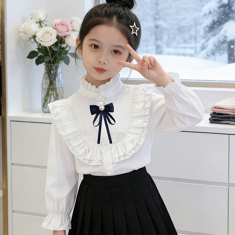 Mädchen elegante Rüschenbluse mit dekorativem Schleifenverschluss Echo Archiv