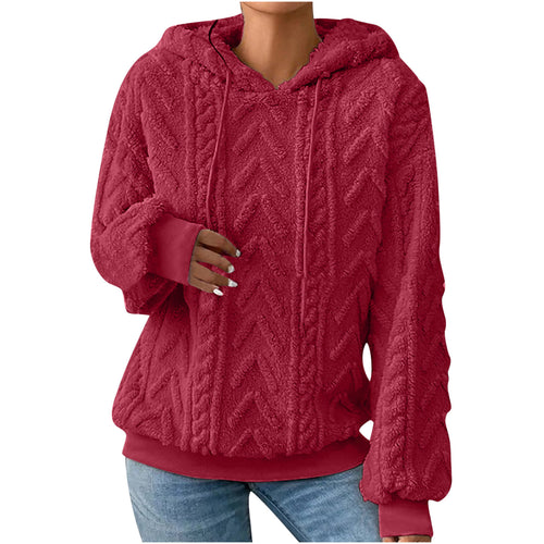 Damen nan kuscheliger Kapuzenpullover mit Zopfmuster Eingrifftaschen und Rippbündchen Echo Archiv