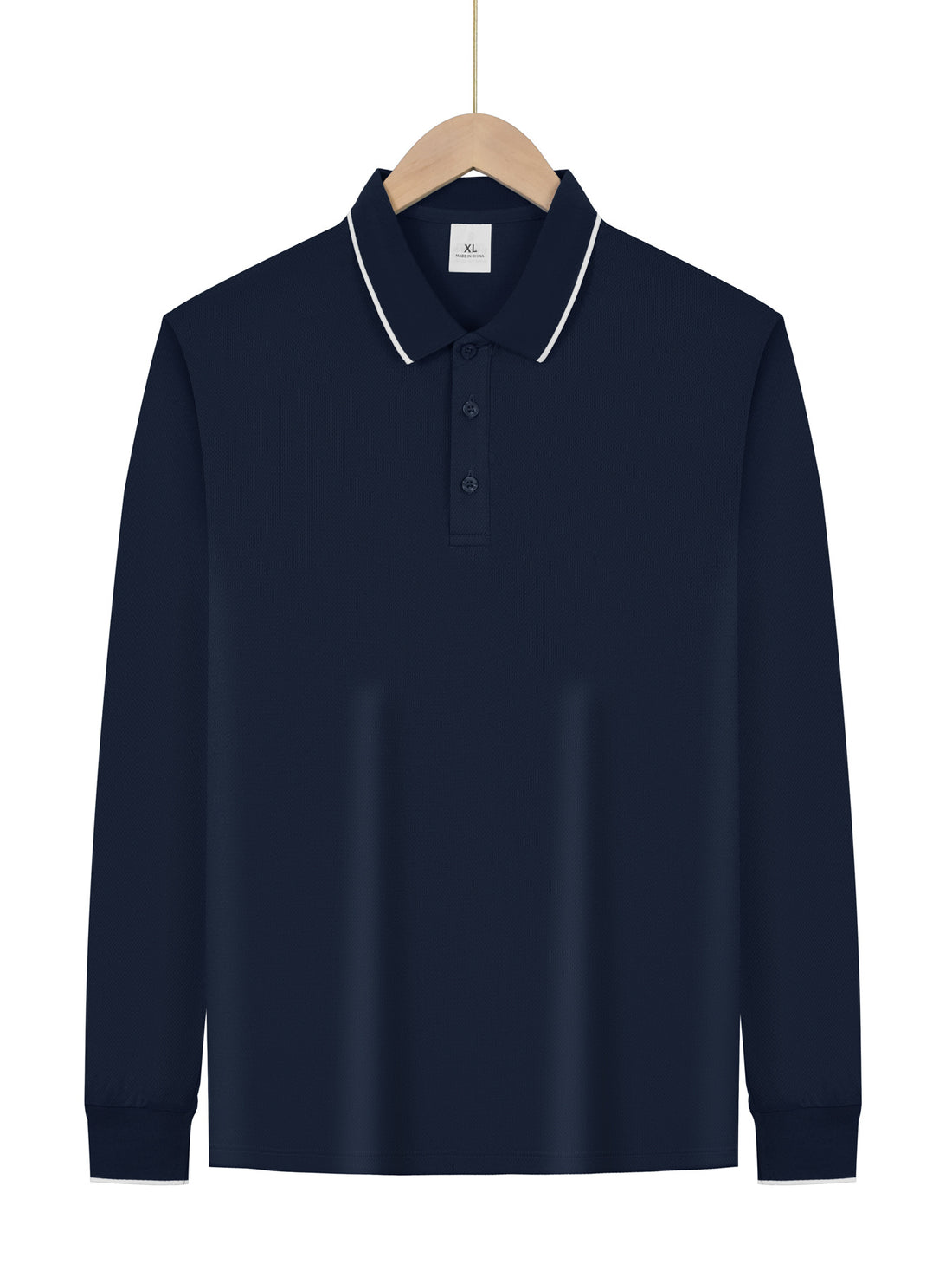 Herren langärmeliges Piqué-Poloshirt mit Kontrastpaspel am Kragen und Bündchen – Cavello