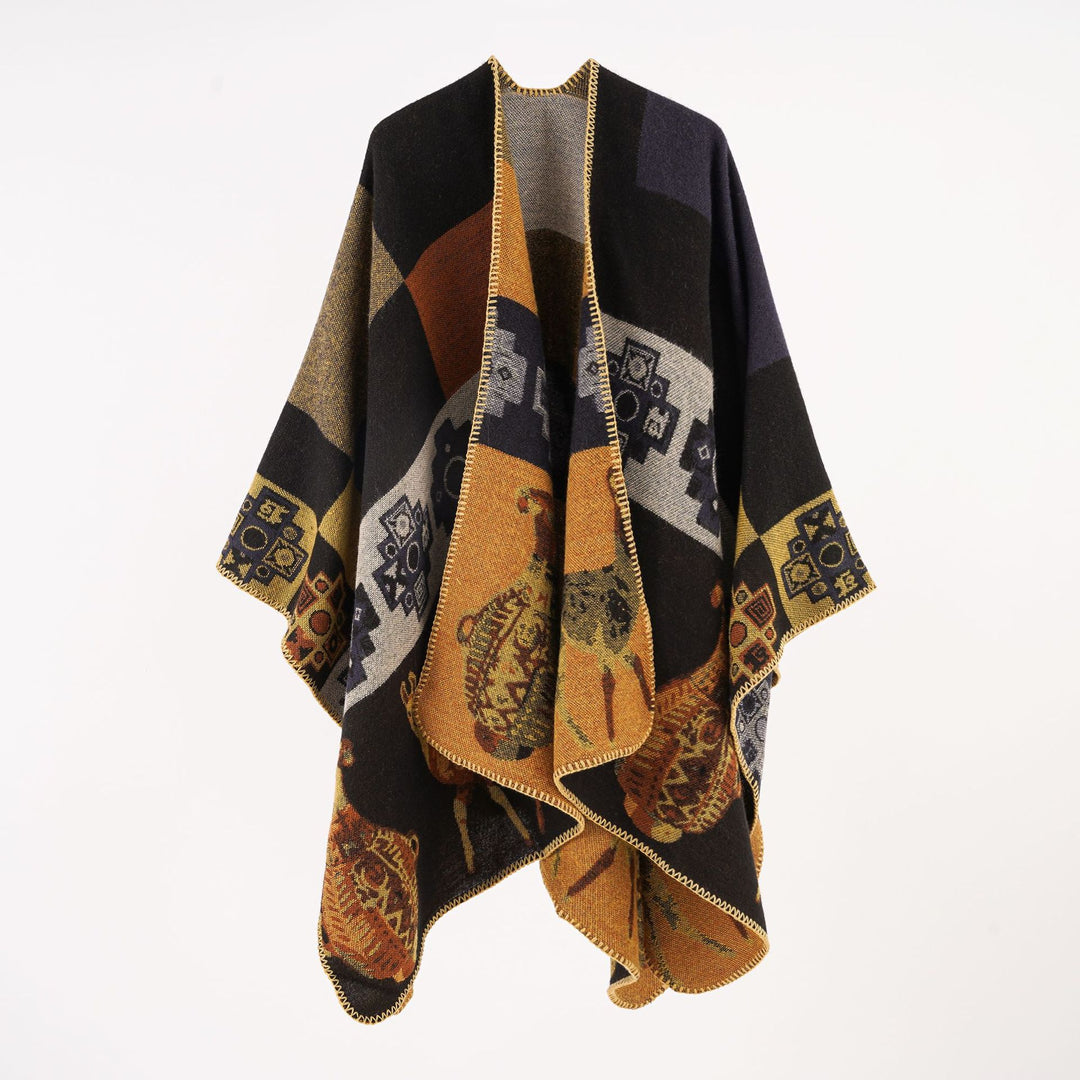 Damen Oversize-Jacquard-Capeponcho mit ornamentaler Webstruktur Echo Archiv