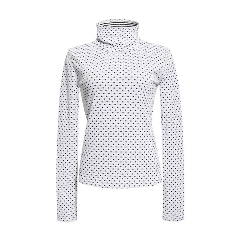 Damen Rollkragen-Feinstrickshirt mit Punktmuster und elastischem Jersey Echoarchiv