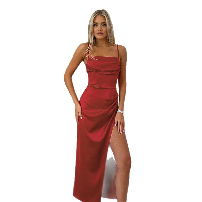 Damen elegantes Maxikleid mit Raffung und seitlichem Schlitz Echo Archiv