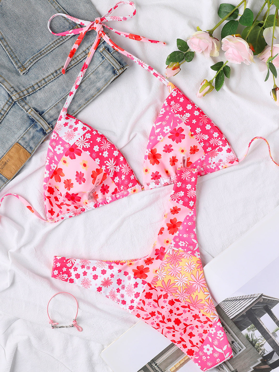 Damen Triangel-Bikini mit verspieltem Palmenmuster Echo Archiv
