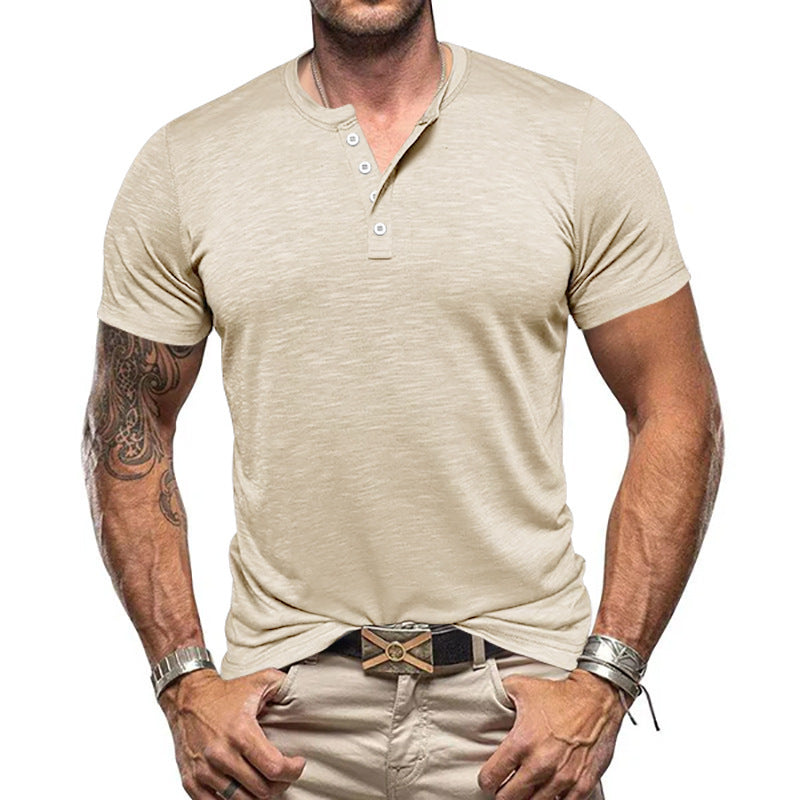 Herren stilvolles Kurzarm-Henley-Shirt mit strukturiertem Stoff Echoarchiv