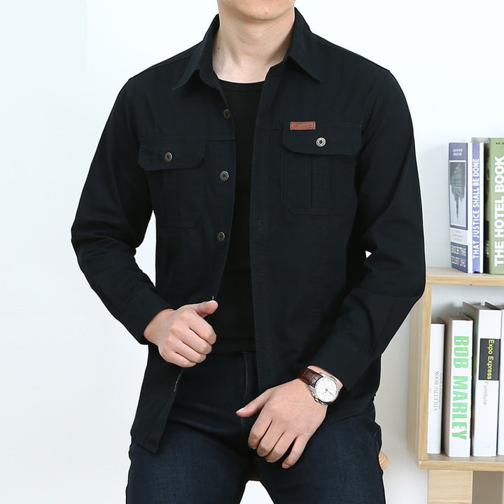 Herren Leichtes Canvas-Overshirt im Utility‑Stil mit Brustpattentaschen und Hemdkragen Echoarchiv