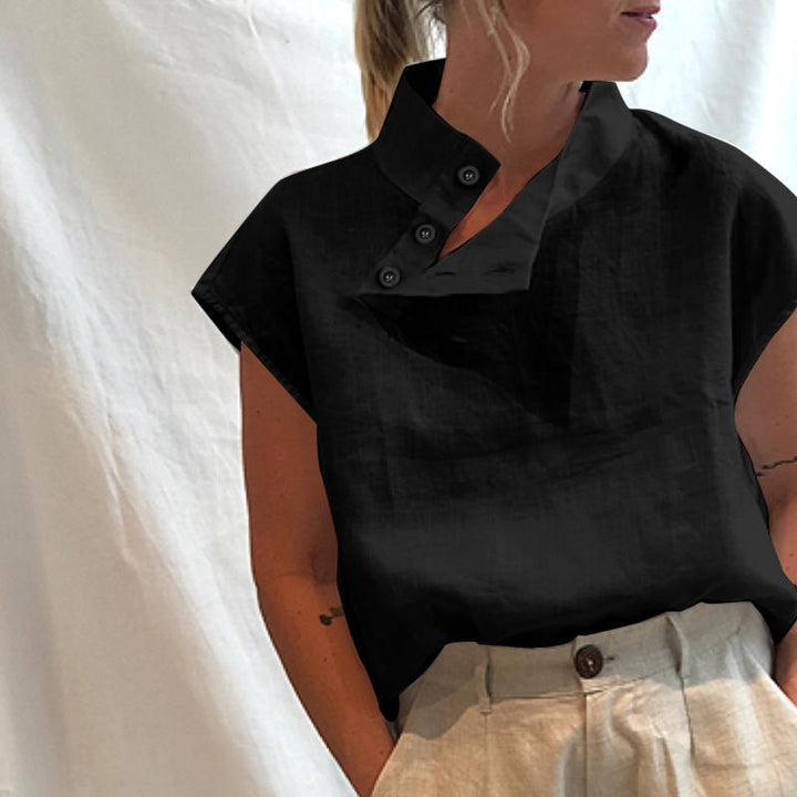 Damen moderne Bluse mit Stehkragen und eleganten Knopfdetails Echo Archiv