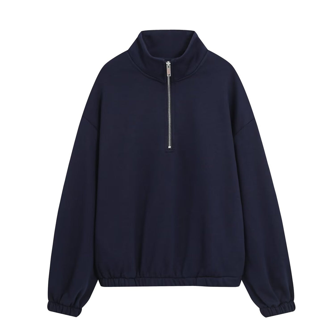 Damen Oversize Pullover mit Halbzip‑Stehkragen, elastischem Saum und überschnittenen Ärmeln Echoarchiv