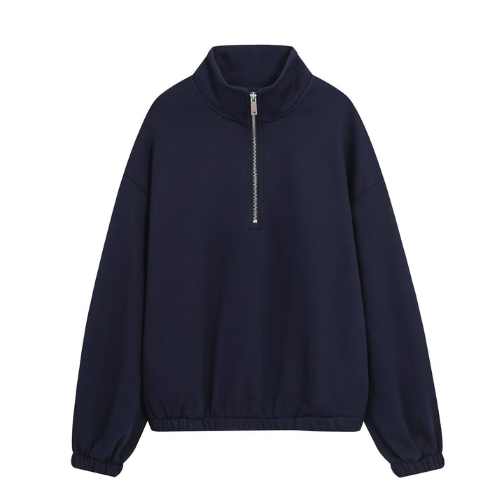 Damen Oversize Pullover mit Halbzip‑Stehkragen, elastischem Saum und überschnittenen Ärmeln Echoarchiv