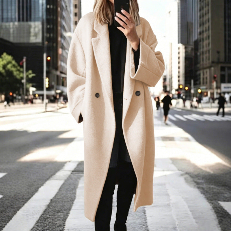 Damen Oversize Wollmix-Mantel mit doppelreihiger Knopfleiste, weitem Reverskragen und Eingrifftaschen – Montévia