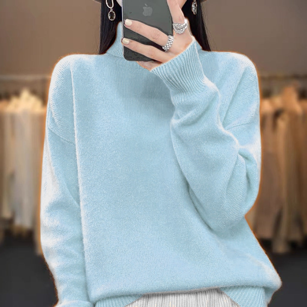 Damen Oversize Feinstrickpullover mit hohem Rollkragen und Seitenschlitzen – Mavelle