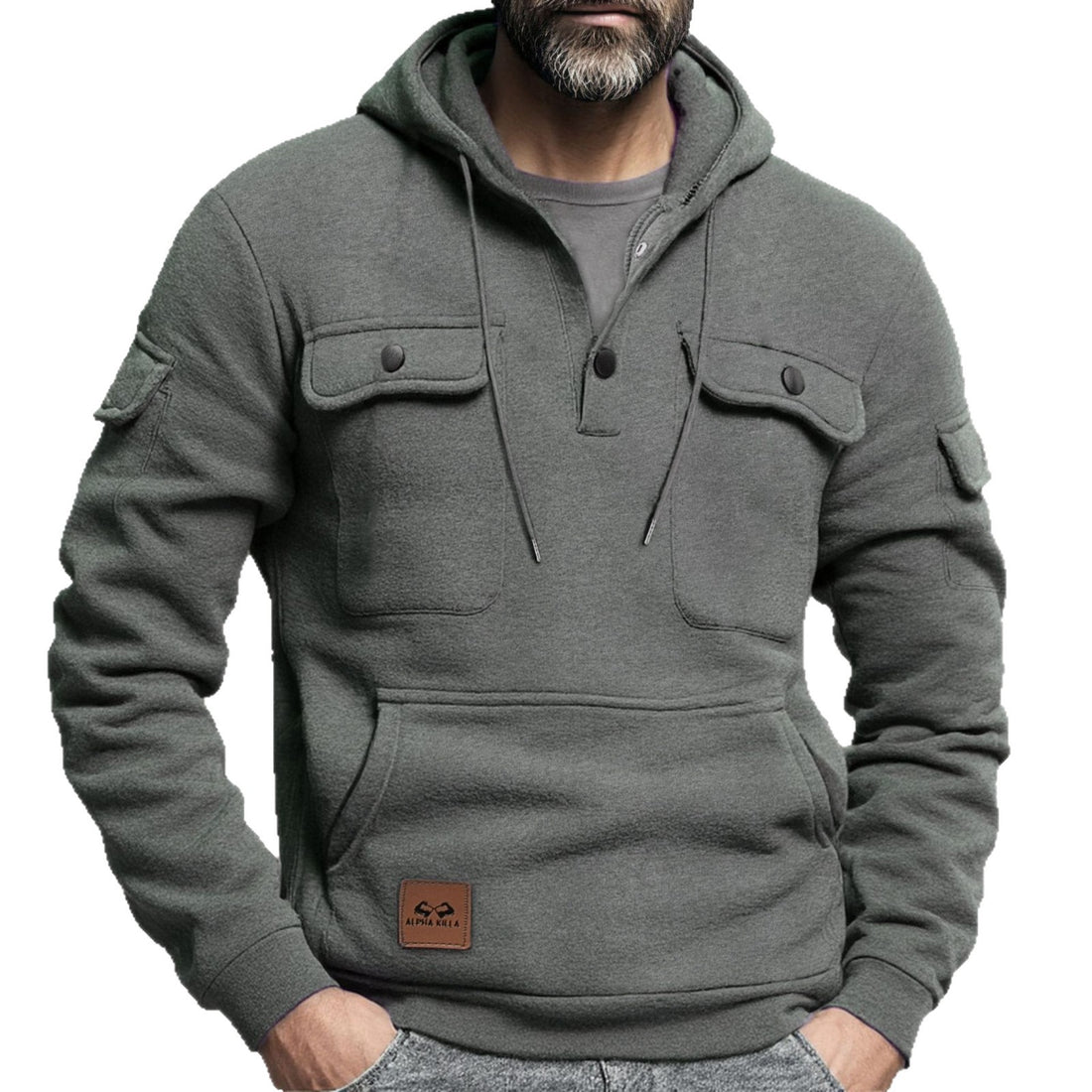 Herren Fleece-Hoodie mit praktischen Brusttaschen – Cavarno