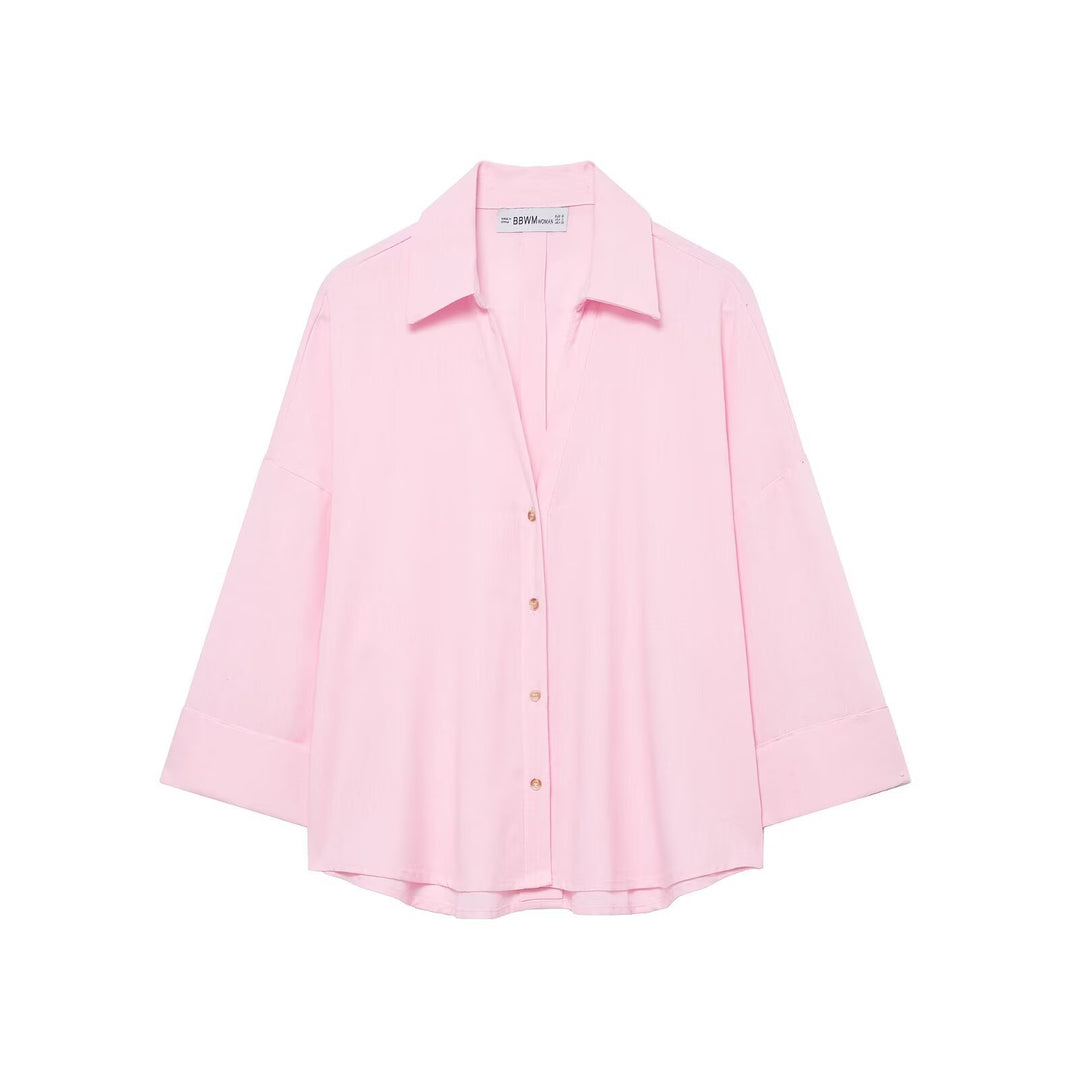 Damen Oversized-Hemdbluse mit kastiger Silhouette, weiten Kimonoärmeln und abgerundetem Saum Echo Archiv