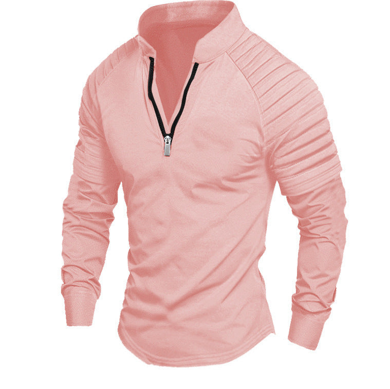 Herren Slim-Fit Troyer mit gesteppter Schulterpasse und halbem Reißverschluss – Cavarno