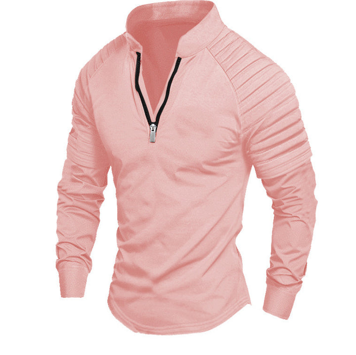 Herren Slim-Fit Troyer mit gesteppter Schulterpasse und halbem Reißverschluss – Cavarno