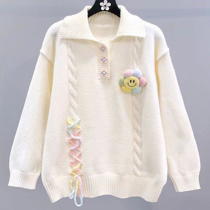 Damen Modischer Pullover mit Blumenapplikationen und Kabelmuster Echo Archiv