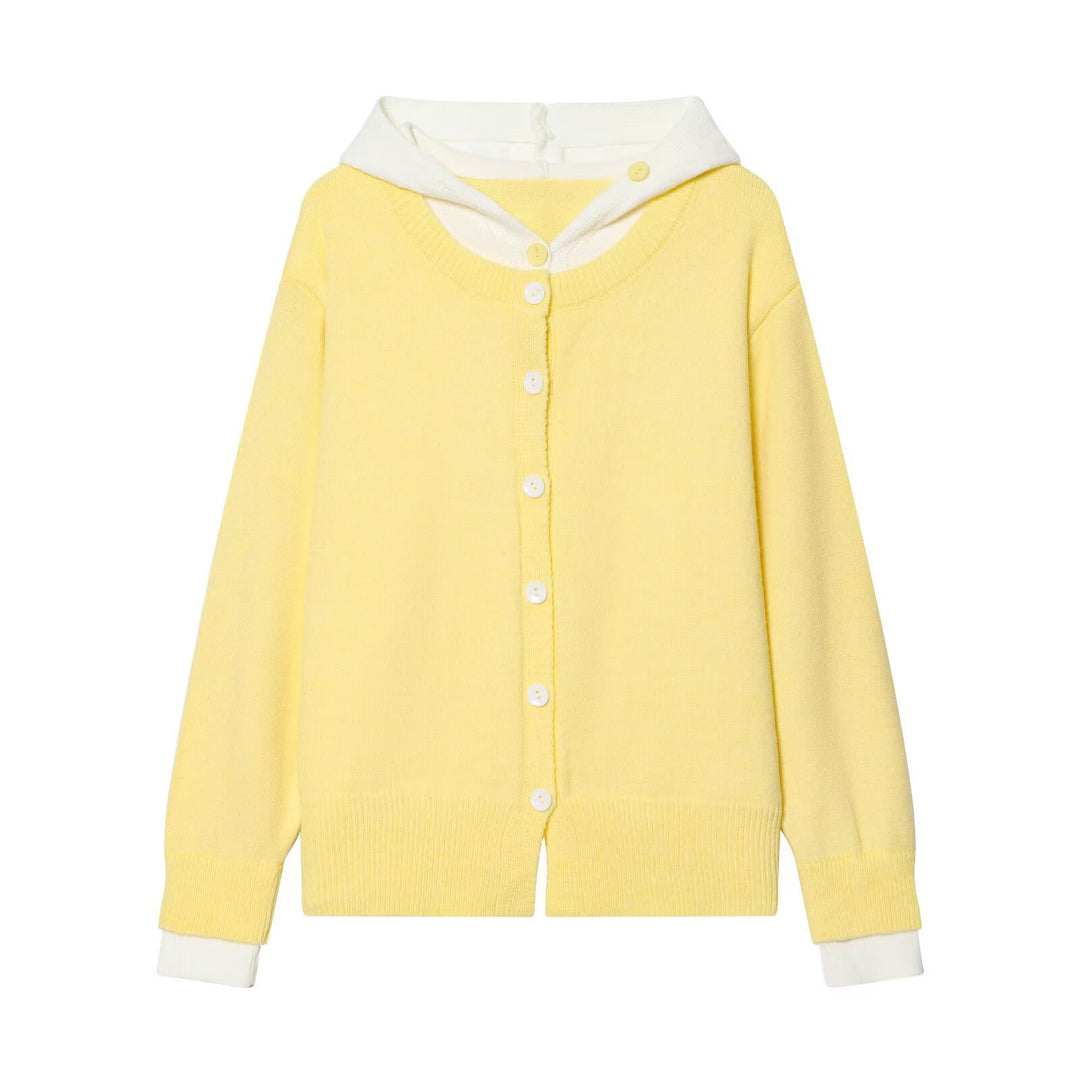 Damen Feinstrick-Cardigan mit Kapuze, Kontrastfutter und Knopfleiste Echo Archiv