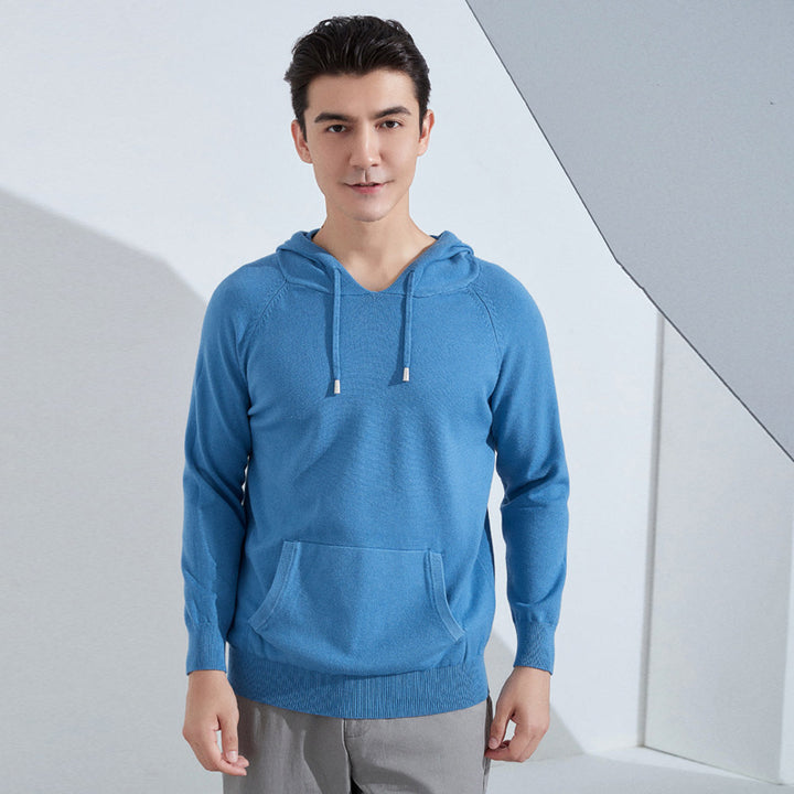 Herren Leichter Kapuzen-Feinstrickpullover mit Kängurutasche und Raglanärmeln Echoarchiv