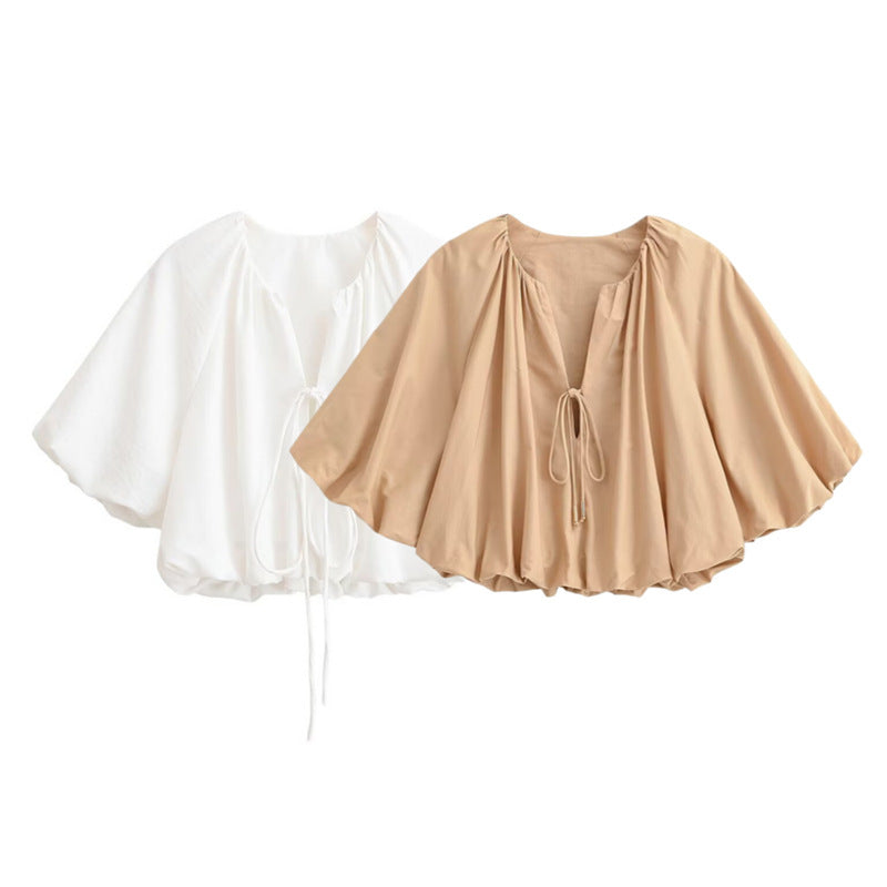 Damen Oversize Cape-Bluse mit Tunnelzug, Ballonärmeln und gerafftem Saum Echo Archiv