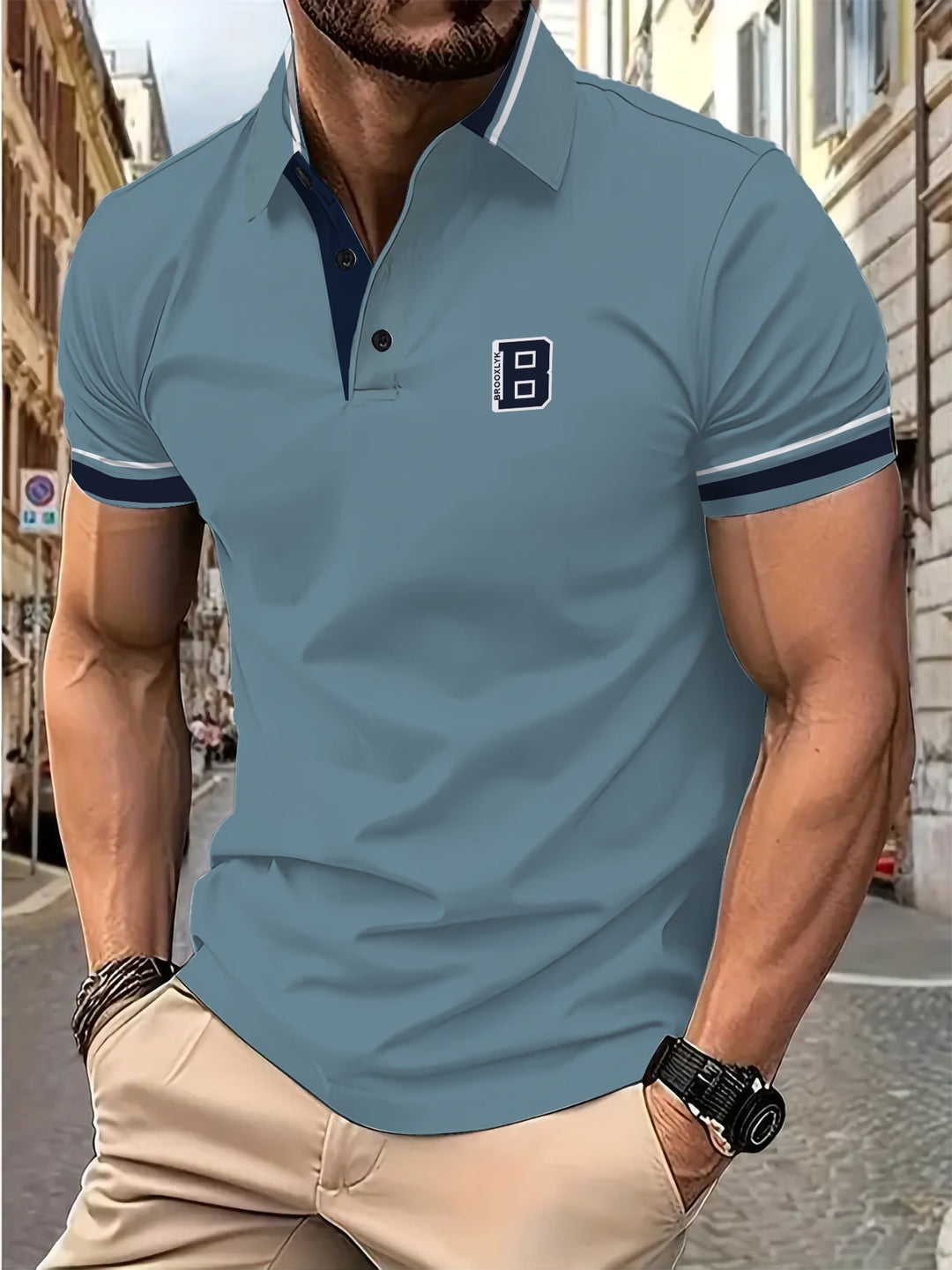 Herren Kurzarm Poloshirt mit modischen Kontrastdetails Echoarchiv