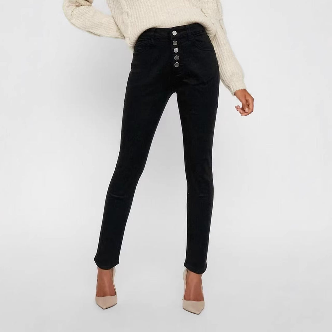 Damen Slim-Fit Jeans mit eleganter Knopfleiste und hohem Bund Echo Archiv