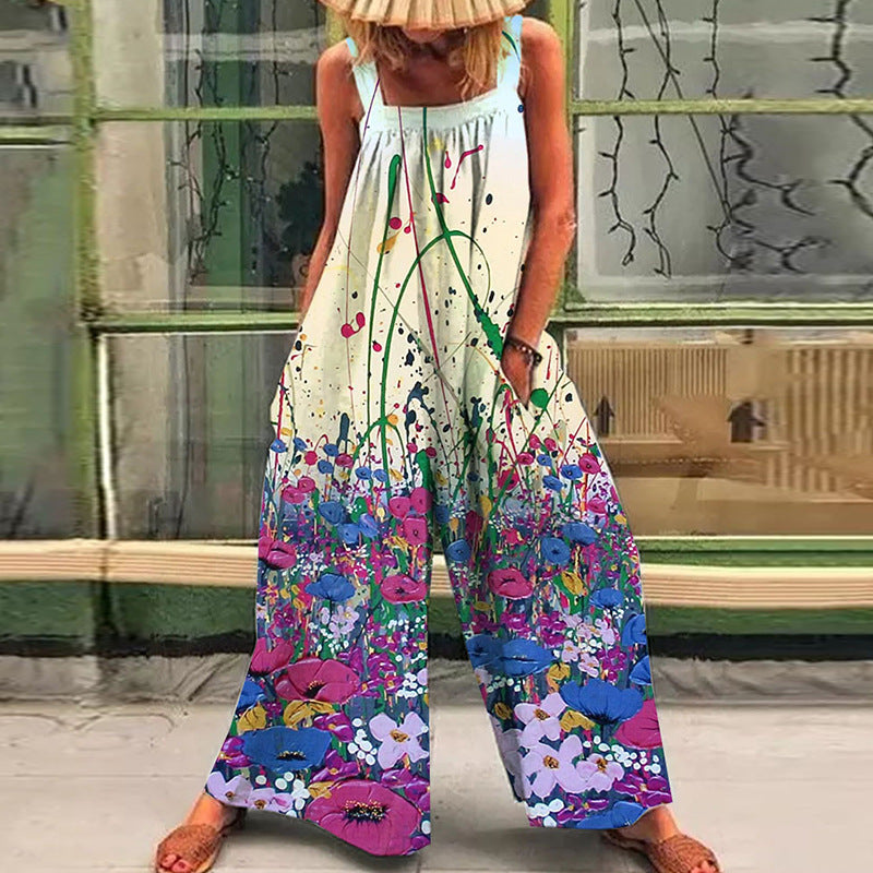 Damen lässiger Jumpsuit mit floralem Muster und weitem Schnitt Echoarchiv