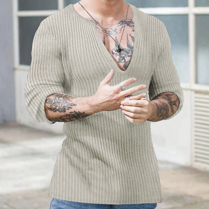 Herren Strickpullover mit V-Ausschnitt und Rippenstruktur Echoarchiv