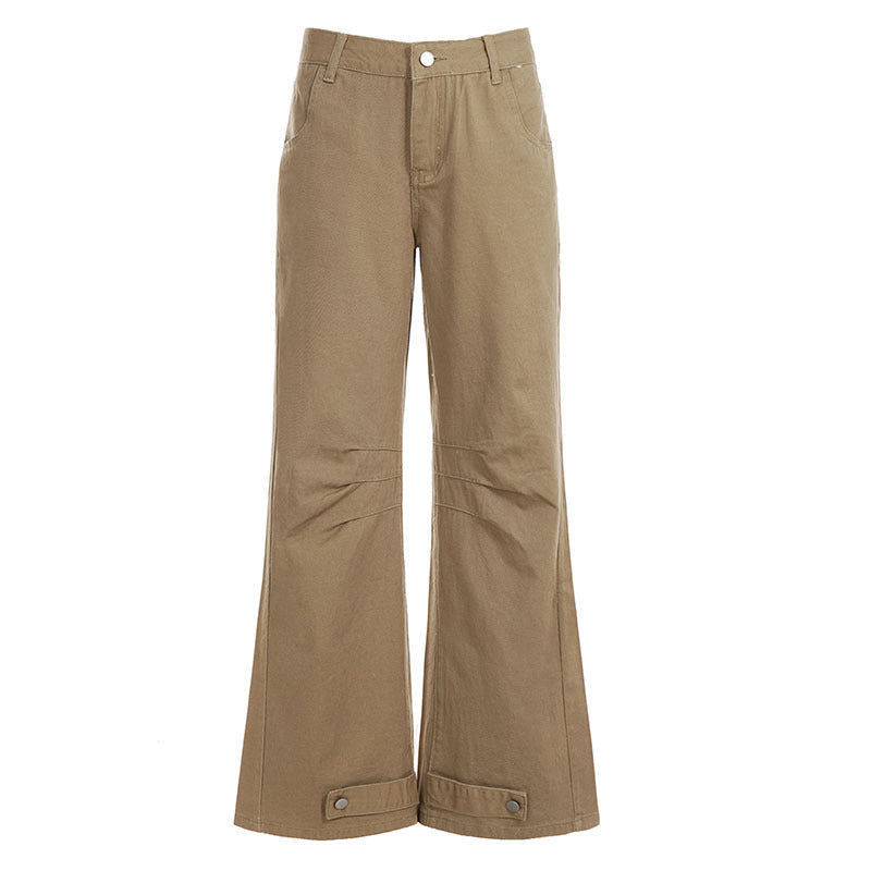 Damen Weite High‑Waist Schlaghose mit verstellbaren Knopfmanschetten und Knieabnähern – Avélisse
