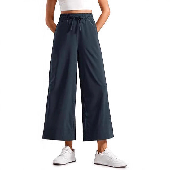 Damen weite Culotte-Hose mit elastischem Bund, Tunnelzug und seitlichen Schlitzen – Avélisse