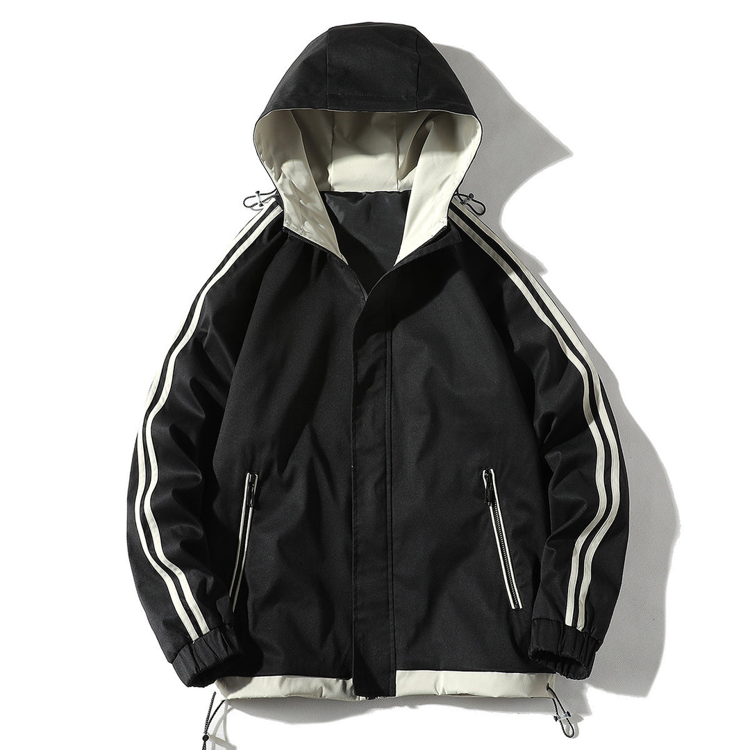 Herren Sportliche Outdoor‑Shelljacke mit Kapuze, reflektierenden Ärmestreifen und Reißverschlusstaschen – Taviero