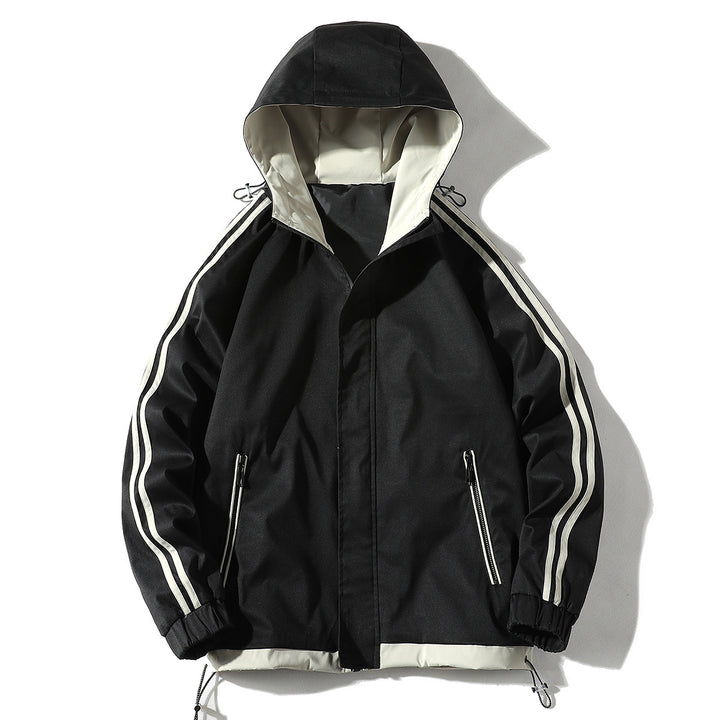 Herren Sportliche Outdoor‑Shelljacke mit Kapuze, reflektierenden Ärmestreifen und Reißverschlusstaschen – Taviero