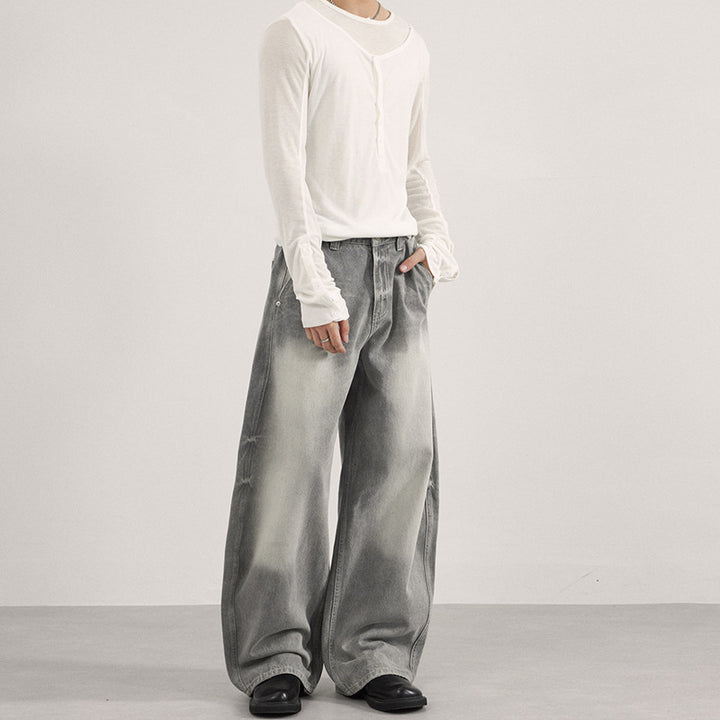 Herren Bodenlange Oversized-Denim-Palazzohose mit verwaschener Fade-Optik und tiefem Schritt Echo Archiv