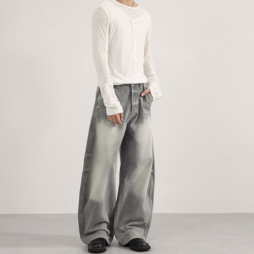 Herren Bodenlange Oversized-Denim-Palazzohose mit verwaschener Fade-Optik und tiefem Schritt Echo Archiv