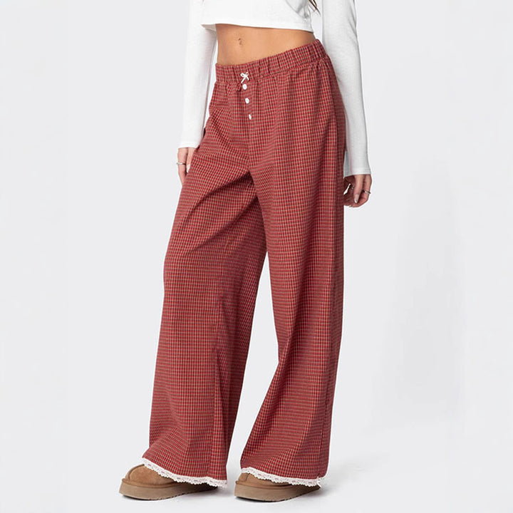Damen Weit geschnittene Karohose mit Spitzendetails Echo Archiv