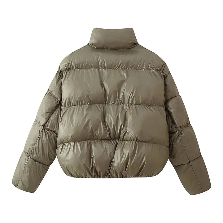 Damen nan kurz geschnittene gesteppte Oversize Daunenoptik Jacke mit Stehkragen und elastischem Saum Echo Archiv