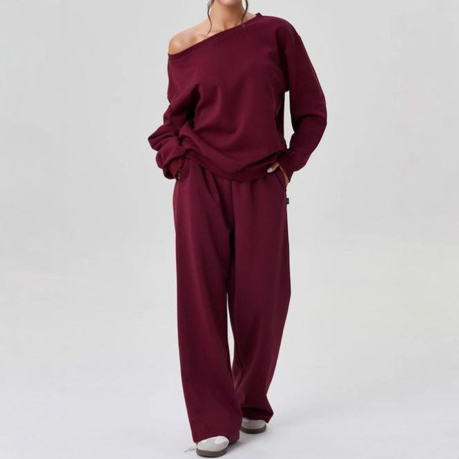 Damen nan legeres Lounge-Set mit einseitigem Schulterdetail und weiter Jogginghose Echo Archiv