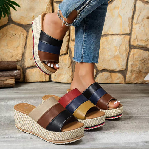 Damen nan Slip-On Plateau-Espadrille mit mehrlagigen Riemen und gewebter Keilsohle Echo Archiv