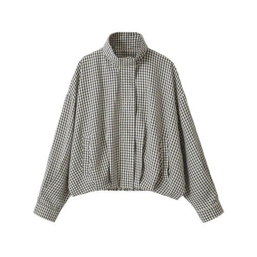 Damen Oversize Kurzblouson im Karo-Design mit hohem Stehkragen und Tunnelzugsaum Echo Archiv