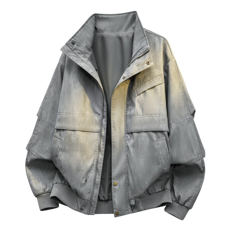 Herren Urban Canvas Utility Jacke mit hohem Kragen, großen Klapptaschen und elastischem Saum – Taviero