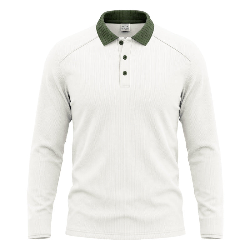 Herren Langarm-Poloshirt mit gerippter Kontrastkragen und feiner Waffelstruktur Echoarchiv
