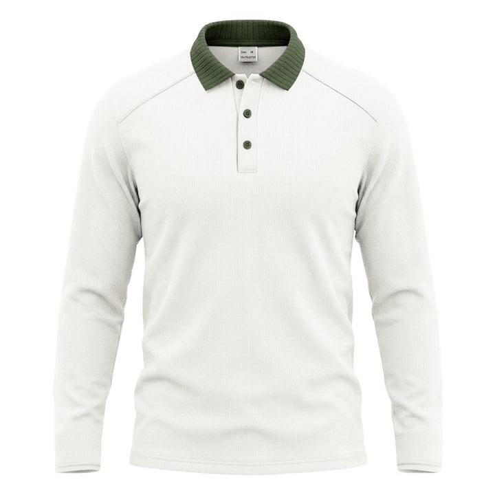 Herren Langarm-Poloshirt mit gerippter Kontrastkragen und feiner Waffelstruktur Echoarchiv