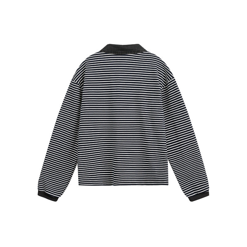 Unisex Relaxed-Rugby-Poloshirt mit Cordkragen und feinem Ringelstrick Echoarchiv