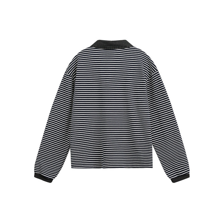 Unisex Relaxed-Rugby-Poloshirt mit Cordkragen und feinem Ringelstrick Echoarchiv