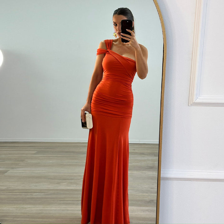 Damen elegantes, tailliertes Abendkleid mit asymmetrischem Träger Echo Archiv