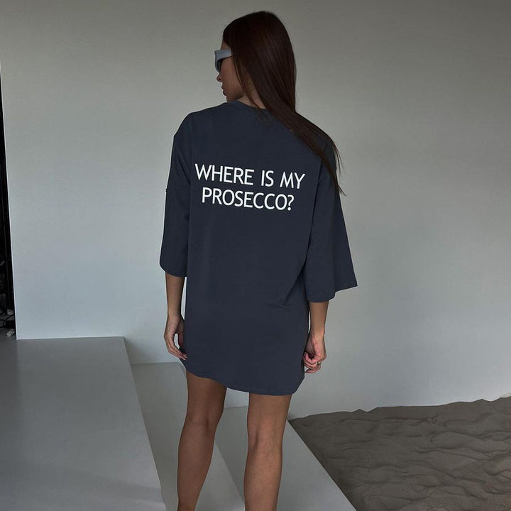Damen oversized Longshirt mit Statement-Print, dreiviertelärmeln und lockerer Tunika-Silhouette – Avérine